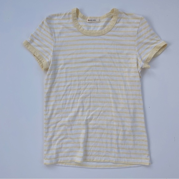 Marine Layer Tops - Marine Layer Women's Yellow White Striped Crewneck Short sleeve Tee Size Small
